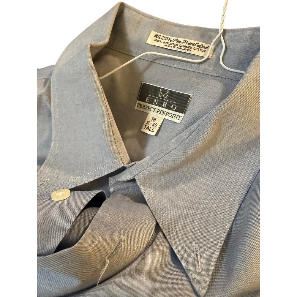 ENRO Perfect Pinpoint Men’s Dress Shirt Light Blue 18 35/36 Tall 100% Cotton